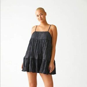 Urban Outfitters Black Crinkle Fabric Tiered Mini Sundress Size S